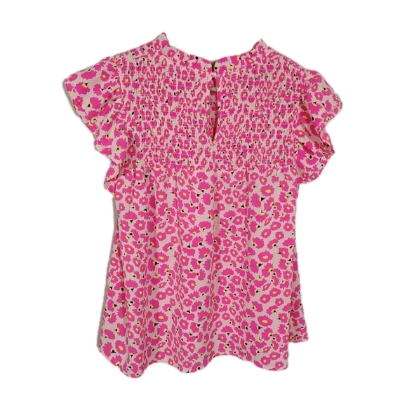 Anthropologie THML Cap Flutter Sleeve Colorful Neon Floral Top Blouse Ruffle S - Picture 2 of 8